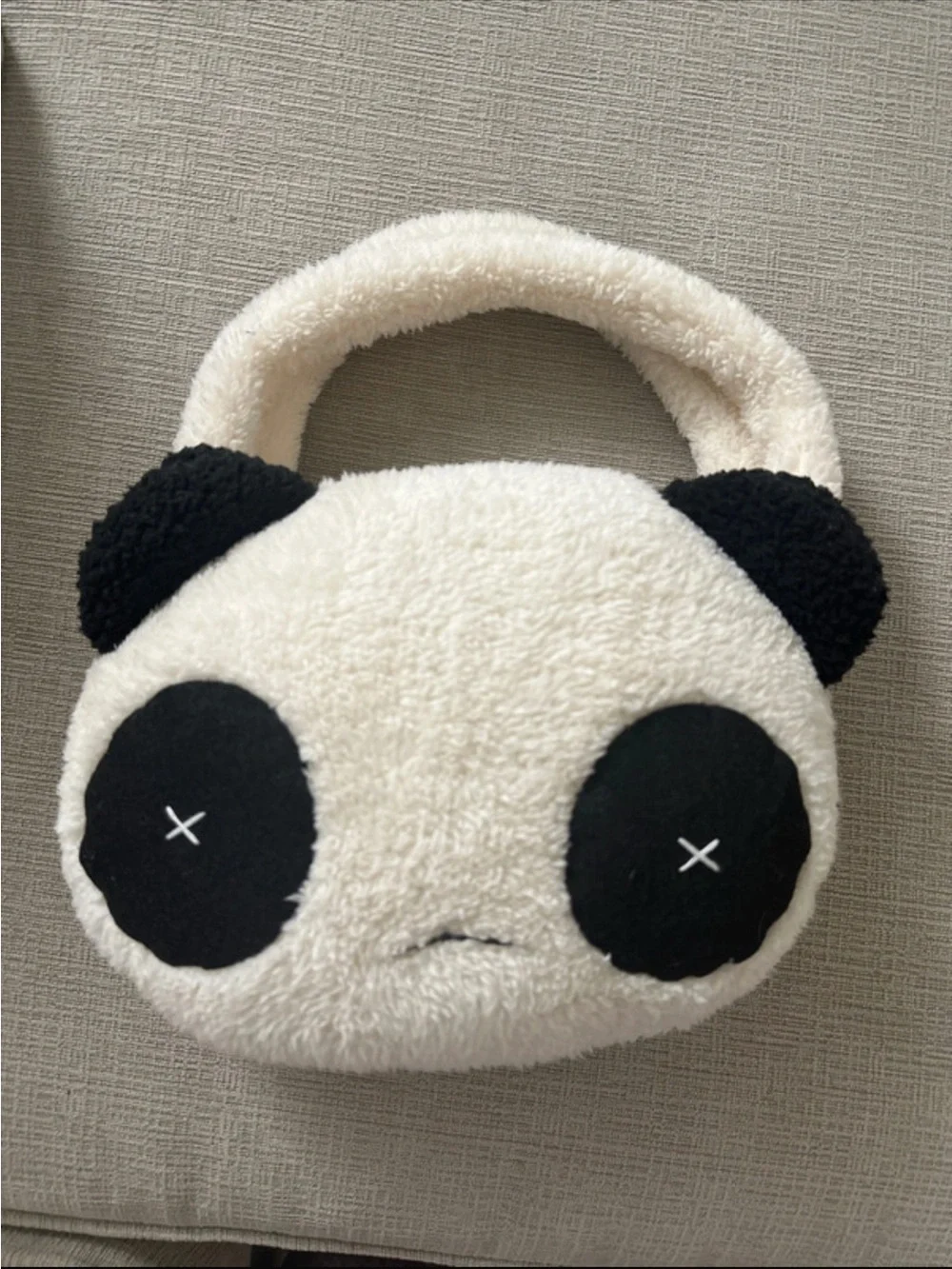 Plush Panda Kids Handbag - White & Black Faux Fur